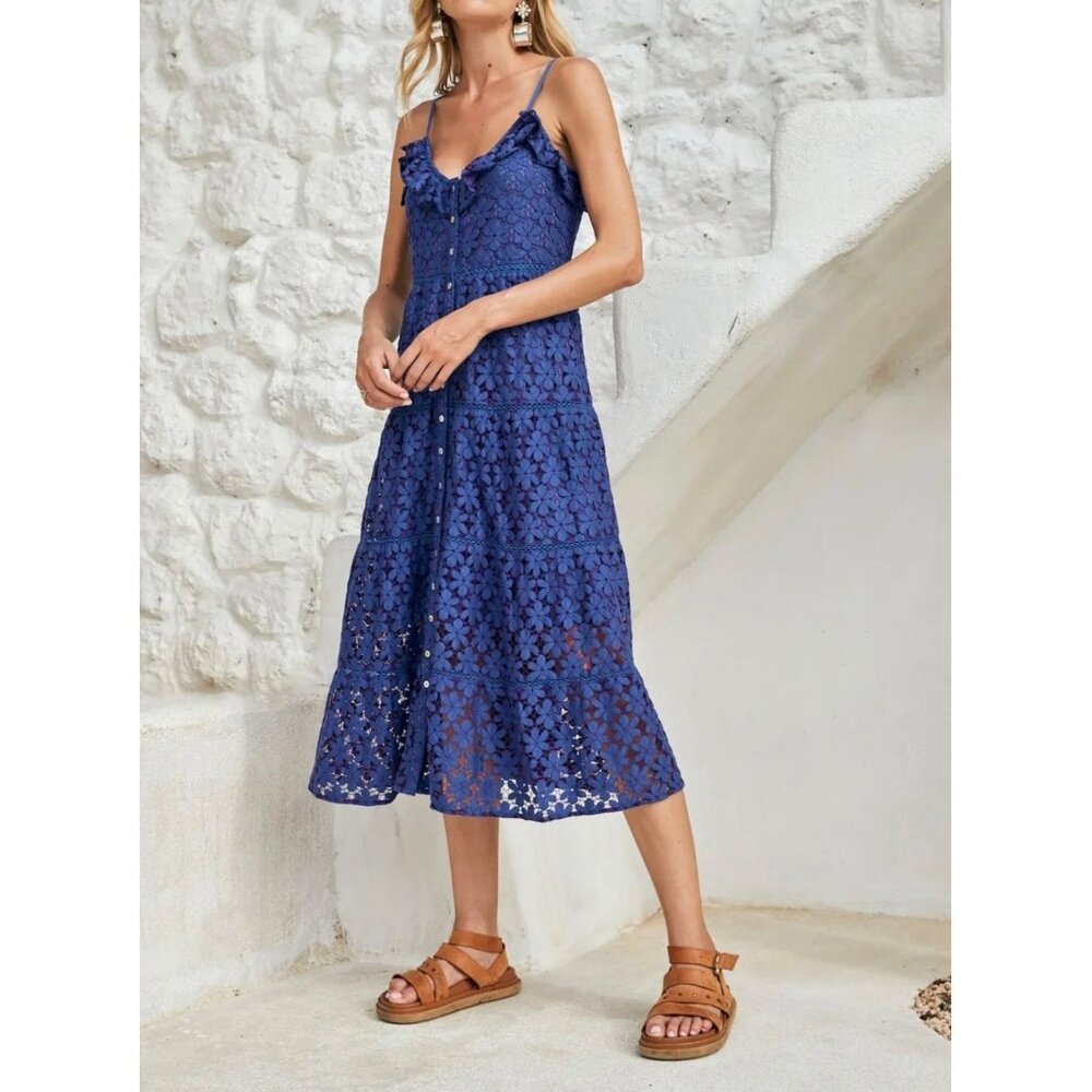 Nine Lives Bazaar Womens Florentina Sleeveless Midi Dress Indigo Purple size 4